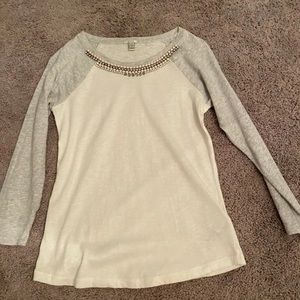J. Crew jeweled neck baseball tee